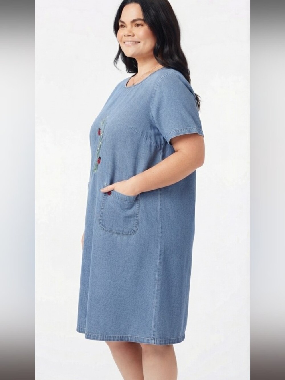 Vintage Country Store Denim Dress Short Sleeve Lady Bugs Embroidered Pockets 3XL - Picture 5 of 11